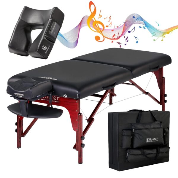 Mesa de Masaje Portátil Master Massage Montclair Pro 31 Pulgadas x 84 Pulgadas Color Negro con Cojín MusicMaster