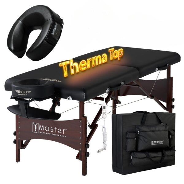 Mesa de Masaje Master Massage Roma TT 30 Pulgadas Negro con Sistema de Calor Therma Top y Cojín Facial MusicMaster