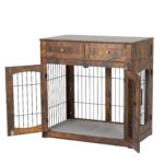 Mueble Jaula para Perros JoanKaren PHO_0WUA-D1 con Cajones Marrón Madera y Hierro Soporta hasta 130 Libras