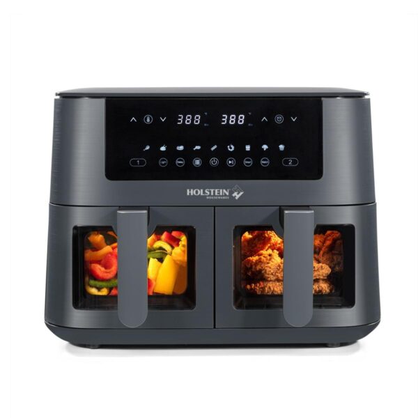 Holstein Housewares 8.4QT Freidora de aire digital de canasta doble con ventana de visualización y pantalla LED con 7 op