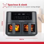 Holstein Housewares 8.4QT Freidora de aire digital de canasta doble con ventana de visualización y pantalla LED con 7 op