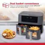 Holstein Housewares 8.4QT Freidora de aire digital de canasta doble con ventana de visualización y pantalla LED con 7 op