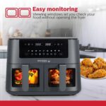 Holstein Housewares 8.4QT Freidora de aire digital de canasta doble con ventana de visualización y pantalla LED con 7 op