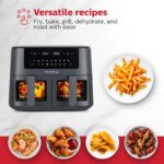 Holstein Housewares 8.4QT Freidora de aire digital de canasta doble con ventana de visualización y pantalla LED con 7 op
