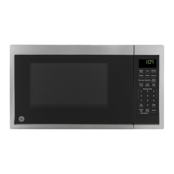 Horno de microondas GE para encimera, compacto de 0.9 pies cúbicos, capacidad de 900 vatios, 7 configuraciones de cocció