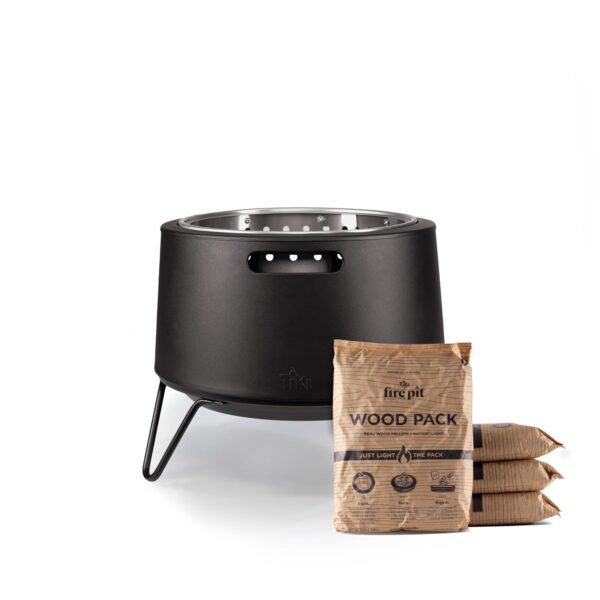 Fogata Social sin Humo TIKI 20 Pulgadas Acero Inoxidable con Soporte Cubierta y 4 Paquetes de Pellets de Madera