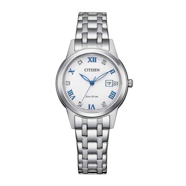 Reloj Citizen Eco-Drive FE1240-57A para Mujer Pulsera de Acero Inoxidable Tono Plateado Esfera Blanca 3 Manecillas Fecha