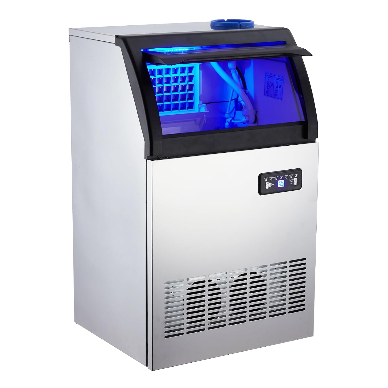GAOMON Máquina de hielo comercial de 100 libras/24 horas, máquina de hielo independiente de acero inoxidable con almacen