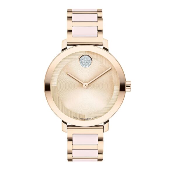 Reloj Movado Bold Evolution 2.0 para mujer movimiento de cuarzo suizo pulsera de eslabones de cerámica pálida y ruboriza