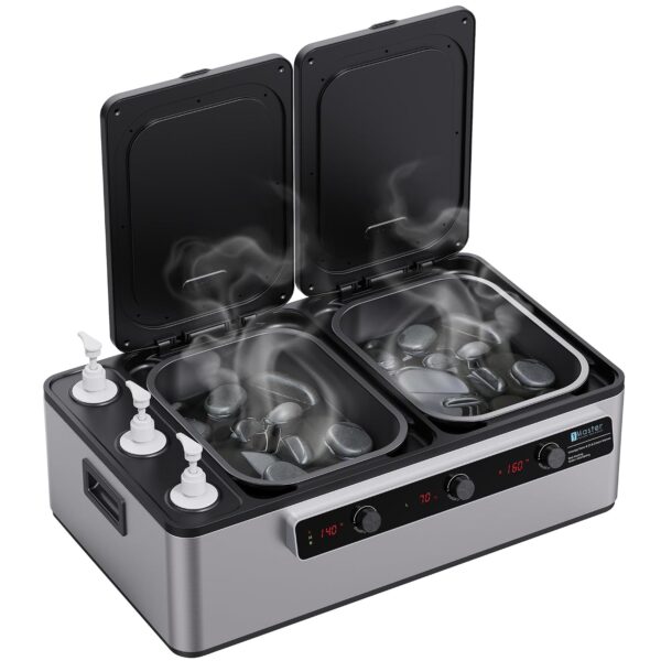 Calentador Eléctrico Master Massage 10693AL 2 en 1 Piedra de Masaje y 3 Botellas de Aceite Acero Inoxidable 304 Plateado