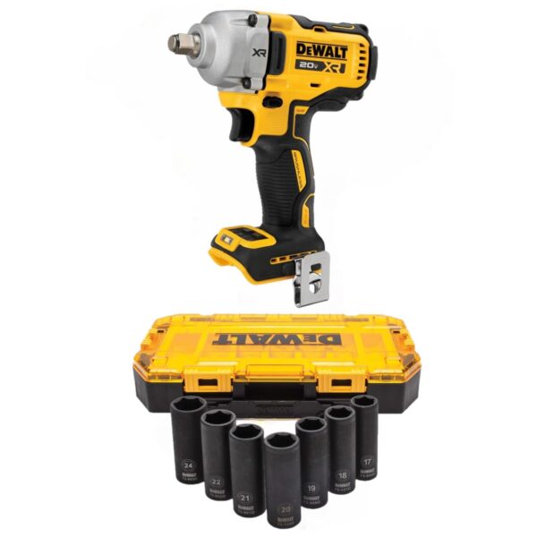 Llave de Impacto DEWALT DCF891B 20V MAX 1 2 Pulgada con Juego de Vasos de Impacto Profundo 7 Piezas Acero CR-440