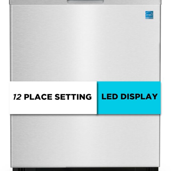 BLACK+DECKER BDW200MS - Lavavajillas empotrado de 24 pulgadas, capacidad para 12 cubiertos con cubeta de acero inoxidabl