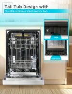 BLACK+DECKER BDW200MS - Lavavajillas empotrado de 24 pulgadas, capacidad para 12 cubiertos con cubeta de acero inoxidabl