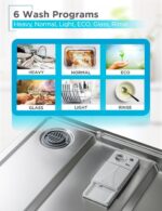 BLACK+DECKER BDW200MS - Lavavajillas empotrado de 24 pulgadas, capacidad para 12 cubiertos con cubeta de acero inoxidabl