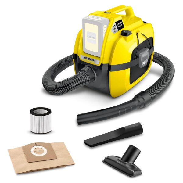 Kärcher WD 1 - Aspiradora compacta de tienda en seco y húmedo, funciona con pilas, ideal para limpieza de automóviles co