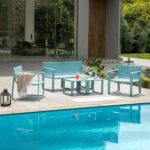 Juego de Muebles de Patio Werph LSP5B 6 Piezas 4 Sillas y 2 Mesas Cuadradas Resina de Polipropileno Azul Estilo Italiano