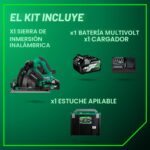 Metabo HPT Kit de Sierra de Riel Inalámbrica MultiVolt de 36V de 6-1/2 pulgadas, Bisel Ajustable de -1 a 46°, Profundida