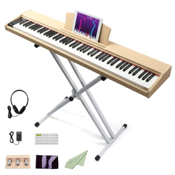Ktaxon Teclado de piano de 88 teclas, piano eléctrico semi-pesado, teclado de piano portátil con soporte de piano establ