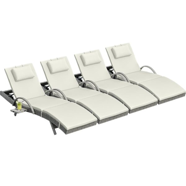 Tumbona de Mimbre YITAHOME MAYIH2jhyd Juego de 4 Reclinable 5 Posiciones con Mesa Extraíble Beige