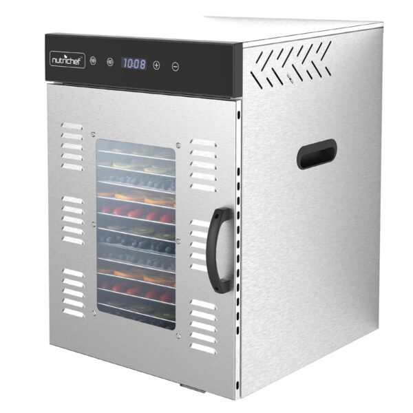 NutriChef Máquina deshidratadora de alimentos de alta calidad, 1500 vatios, deshidratador de acero inoxidable de 16 band