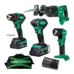 Metabo HPT Taladro Percutor Inalámbrico MultiVolt™ de 18V, Destornillador de Impacto, Sierra Recíproca, y Linterna Kit C
