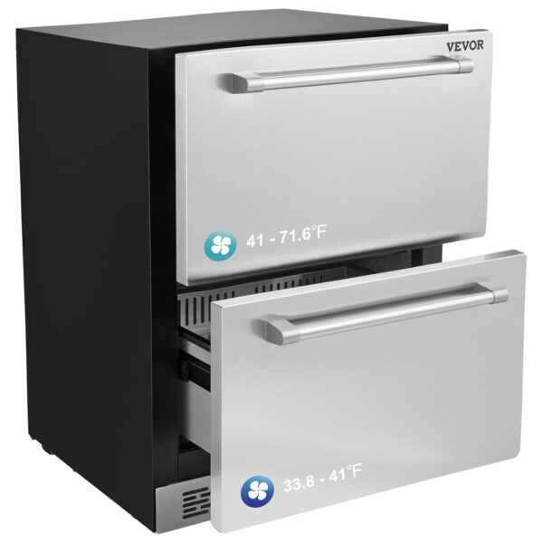 VEVOR Refrigerador bajo encimera de 24 pulgadas, refrigerador de vino de 2 cajones con diferentes temperaturas, capacida