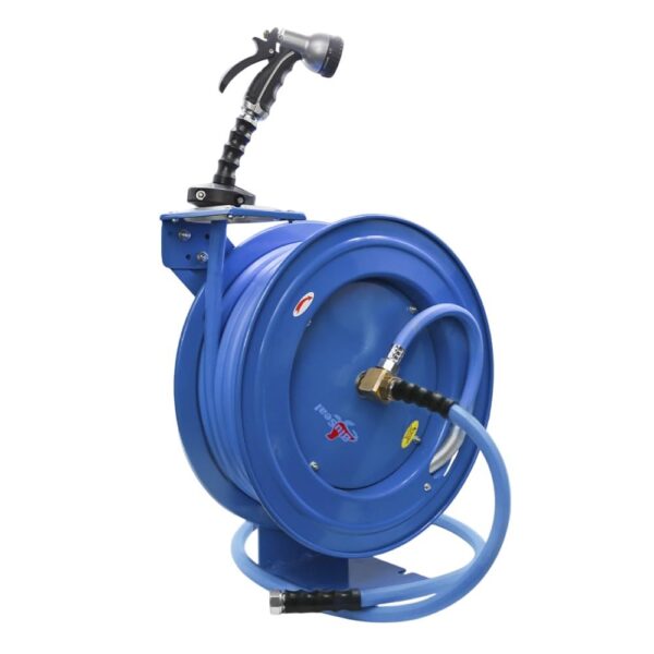 Carrete de Manguera de Agua BluBird BSWR5850 Retráctil Acero 5/8 Pulgadas x 50 Pies Azul