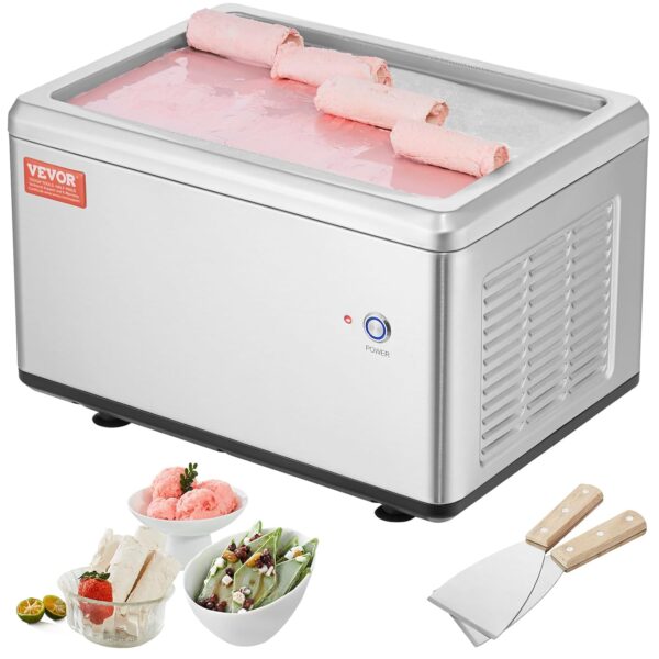 VEVOR Máquina de helado frito, 12.6" x 8.5", 120 W, máquina para hacer rollos de helado salteado con compresor y 2 raspa