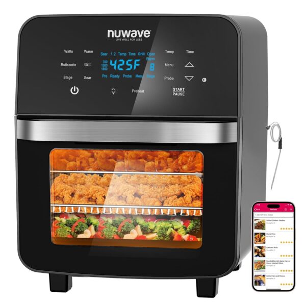 Nuwave Brio - Horno freidora de aire rotisserie 10 en 1 de 15.5 cuartos de galón, tamaño familiar XL, freír con aire uni