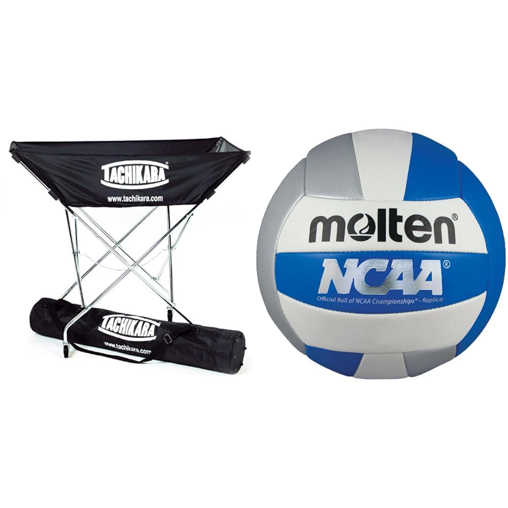 Paquete de carrito de voleibol Tachikara BC HAM y balón de voleibol Molten oficial azul plateado blanco
