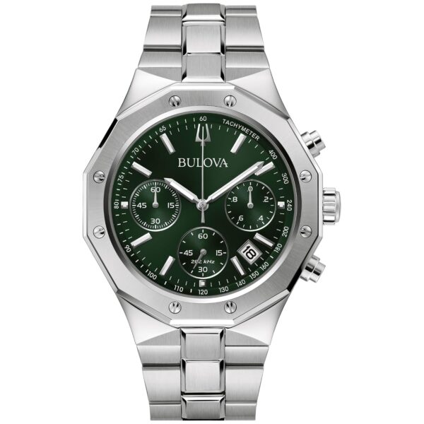 Reloj Bulova Classic Cronógrafo 6 Manecillas Hombre Modelo 96B409 Esfera Verde Acero Inoxidable 44mm