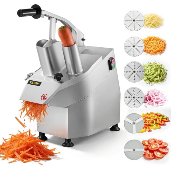 VEVOR Procesador comercial de alimentos 2 agujeros de alimentación, cortador eléctrico de verduras de 550 W, 1600 RPM, p