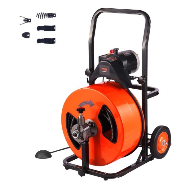VEVOR máquina de limpieza de drenaje de 100 pies x 3/4 pulgadas con barrena para alcantarillado de alimentación automáti