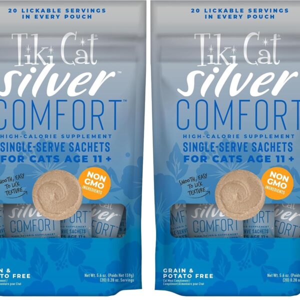 Mousse Tiki Cat Silver Comfort Pollo e Hígado de Pollo para Gatos Mayores Paquete de 16 Bolsitas de 5.6 Onzas