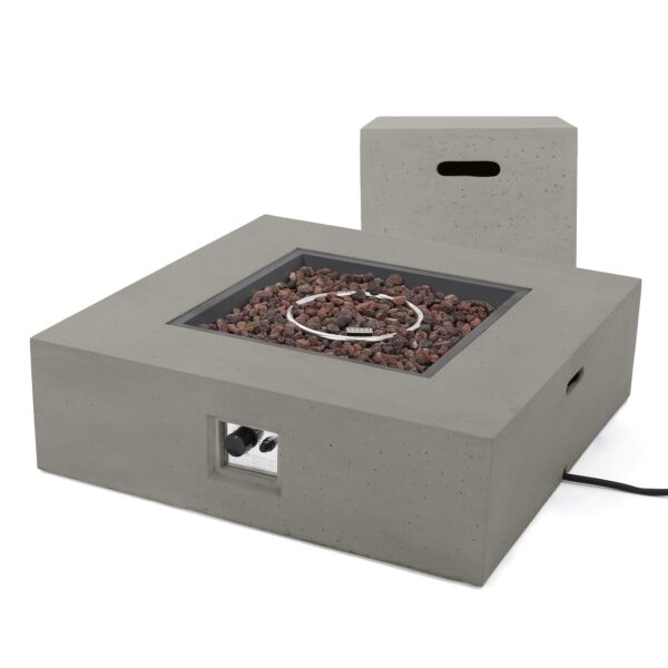 Mesa para Fogata Christopher Knight Home 299410 Cuadrada Gris Claro 50000 BTU con Soporte para Tanque de Hormigón Ligero