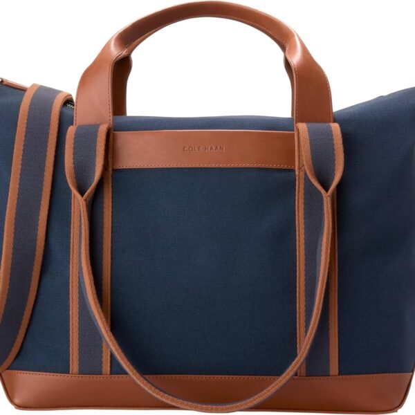 Bolsa Tote Cole Haan Total Canvas F12544 Lona Revestida con Adornos de Cuero Blazer Marino Nuevo Bronceado Británico