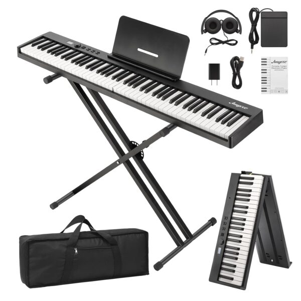 GAOMON Teclado de piano plegable, teclado de piano portátil de 88 teclas para principiantes, piano digital de tamaño com