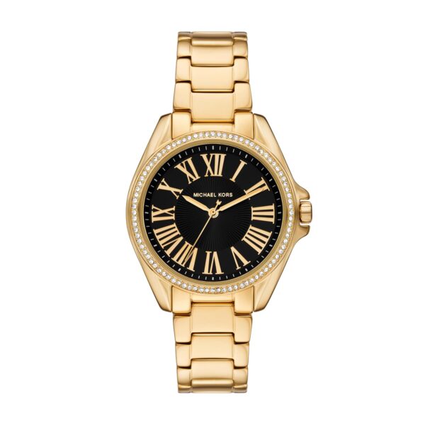 Reloj Michael Kors Kacie MK4852 Mujer Acero Inoxidable Dorado Esfera Negra 39mm