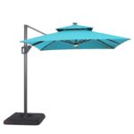 Sombrilla de Patio Furniture of America Beverly AMMB-B252UM-C 8 Pies con Base Luz LED Panel Solar Resistente a Rayos UV