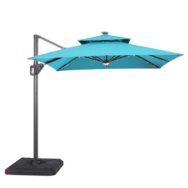 Sombrilla de Patio Furniture of America Beverly AMMB-B252UM-C 8 Pies con Base Luz LED Panel Solar Resistente a Rayos UV