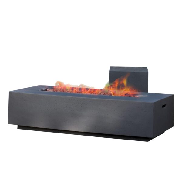 Fogata Rectangular de Exterior Christopher Knight Home 296665 Hormigón Ligero 50000 BTU Gris Oscuro con Soporte para Tan