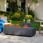 Fogata Rectangular de Exterior Christopher Knight Home 296665 Hormigón Ligero 50000 BTU Gris Oscuro con Soporte para Tan