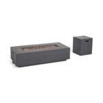 Fogata Rectangular de Exterior Christopher Knight Home 296665 Hormigón Ligero 50000 BTU Gris Oscuro con Soporte para Tan