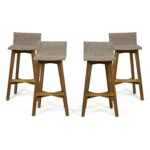 Taburete de Bar Christopher Knight Home La Brea 310064 Madera de Acacia y Mimbre para Exteriores Juego de 4 Marrón Claro