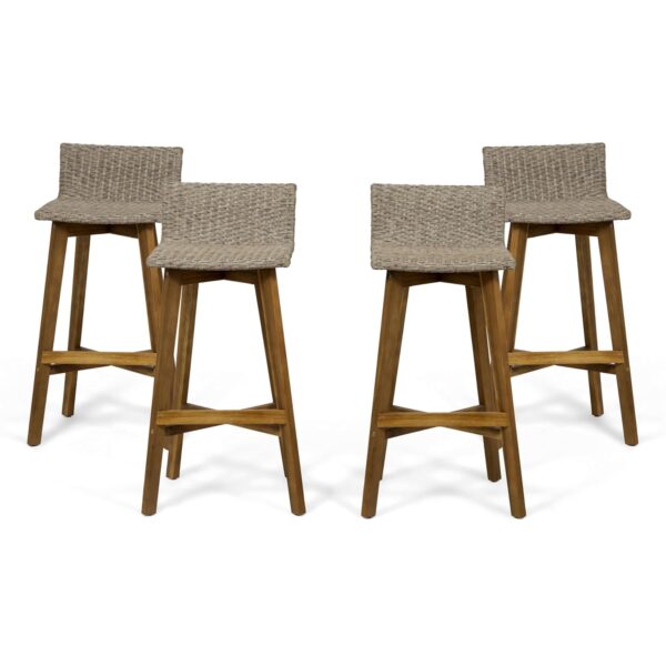 Taburete de Bar Christopher Knight Home La Brea 310064 Madera de Acacia y Mimbre para Exteriores Juego de 4 Marrón Claro