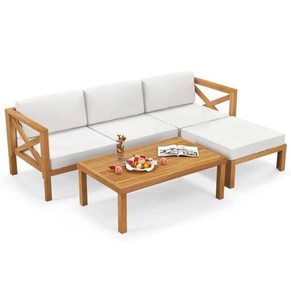 Juego de Muebles de Conversación al Aire Libre Tangkula 72356-WH 5 Piezas Madera de Acacia Blanco Hueso