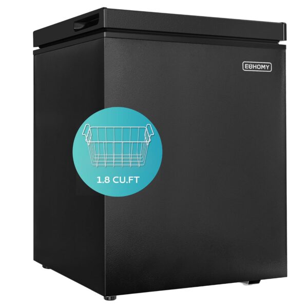 EUHOMY Congelador de 1.8 pies cúbicos con cesta extraíble, pequeño congelador profundo con termostato ajustable, mini co