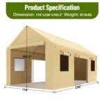 Cochera Towallmark 10x20 pies Impermeable Resistente a Rayos UV Acero Aleado Amarillo con Ventanas de Malla Enrollables