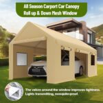 Cochera Towallmark 10x20 pies Impermeable Resistente a Rayos UV Acero Aleado Amarillo con Ventanas de Malla Enrollables