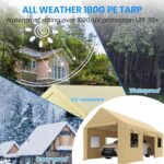 Cochera Towallmark 10x20 pies Impermeable Resistente a Rayos UV Acero Aleado Amarillo con Ventanas de Malla Enrollables